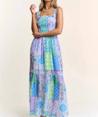 J.Nna - Smocked Top Patchwork Maxi Dress