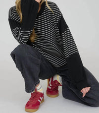J.O.A. - Contrast Stripe Raw Edge Sweater