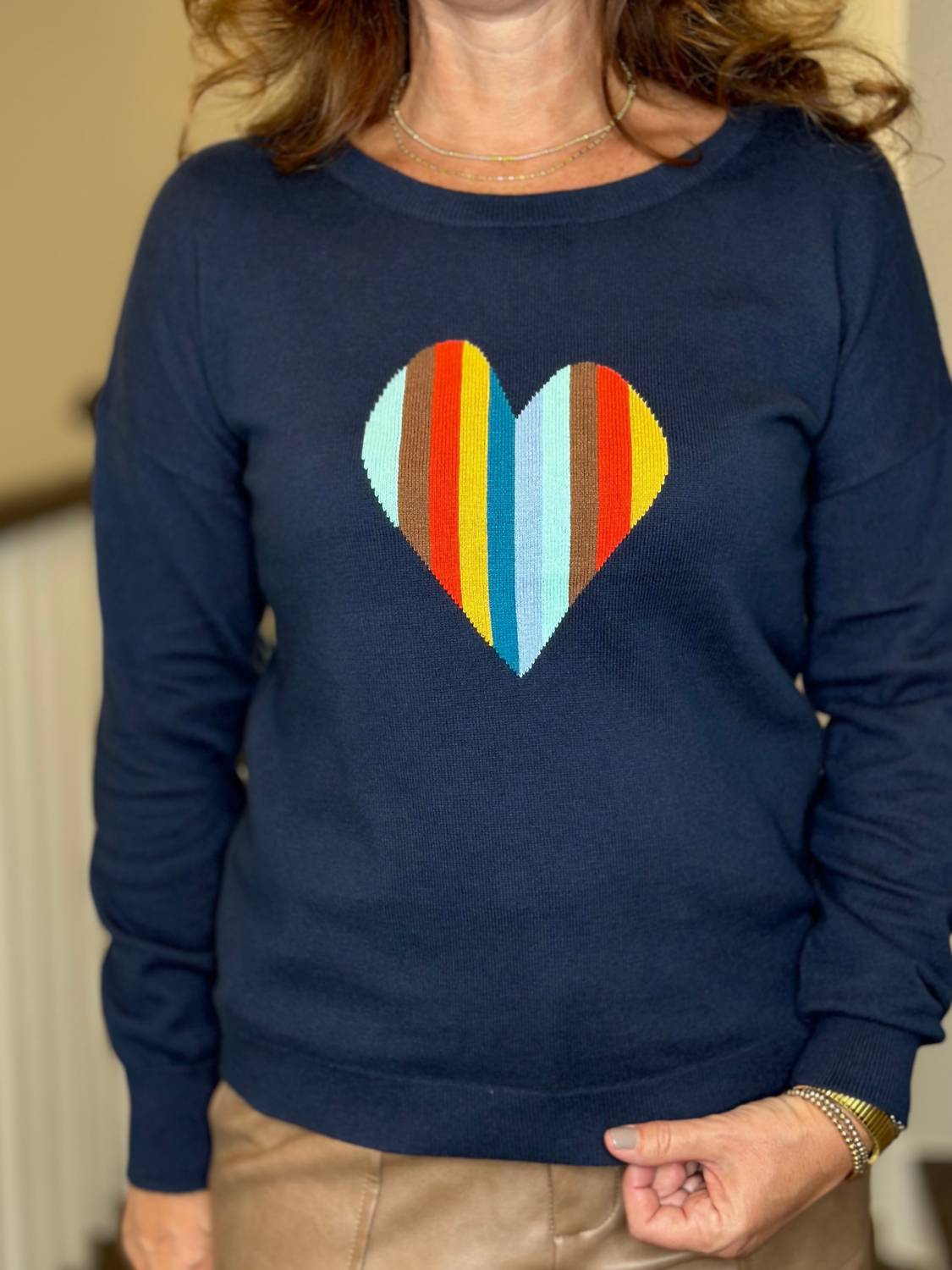 J. Society - Striped Heart Sweater - blue - clothing - cotton