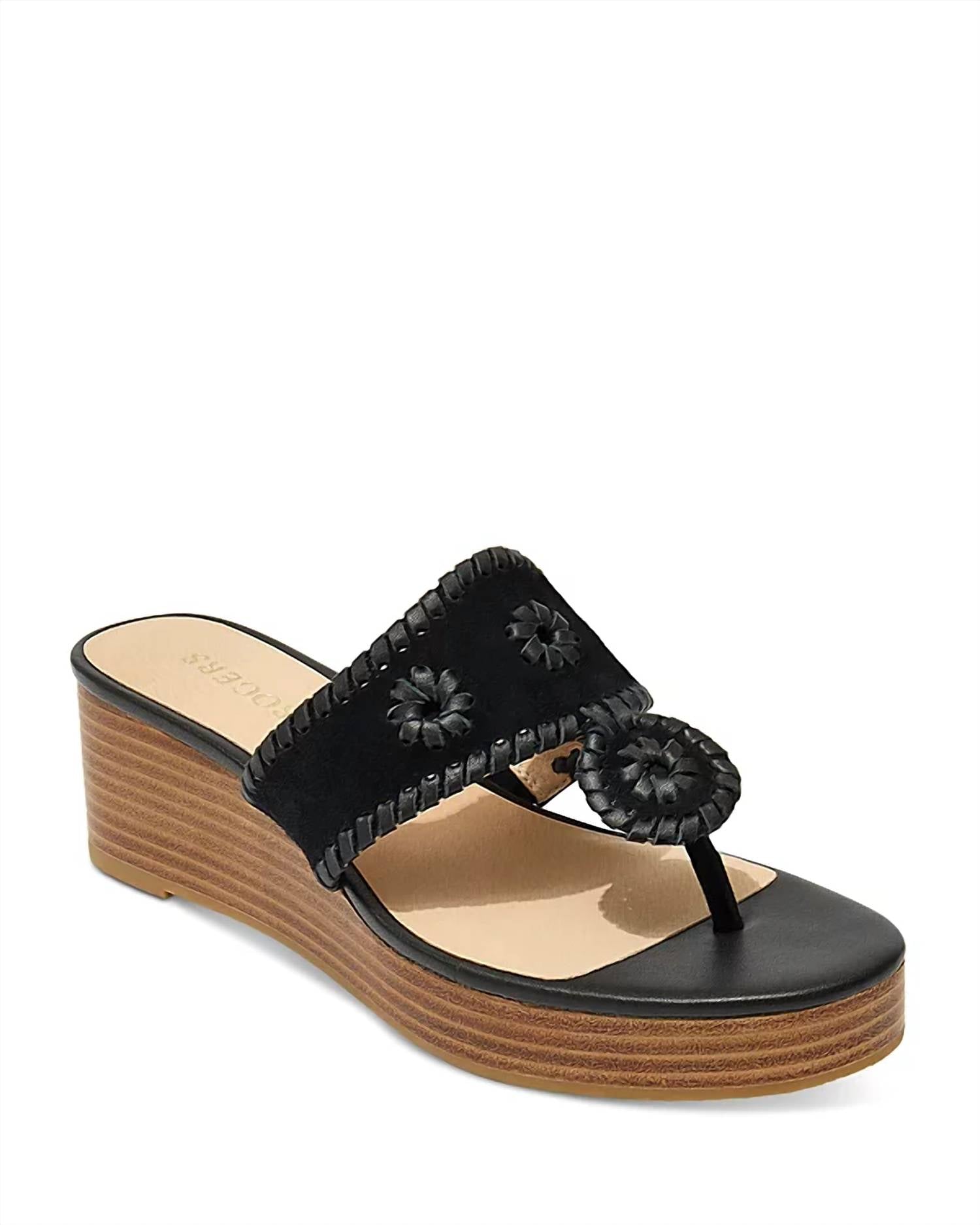 Jack Rogers - Women's Jacks Mid Wedge Platform Thong Sandals - black - shoes - wedges