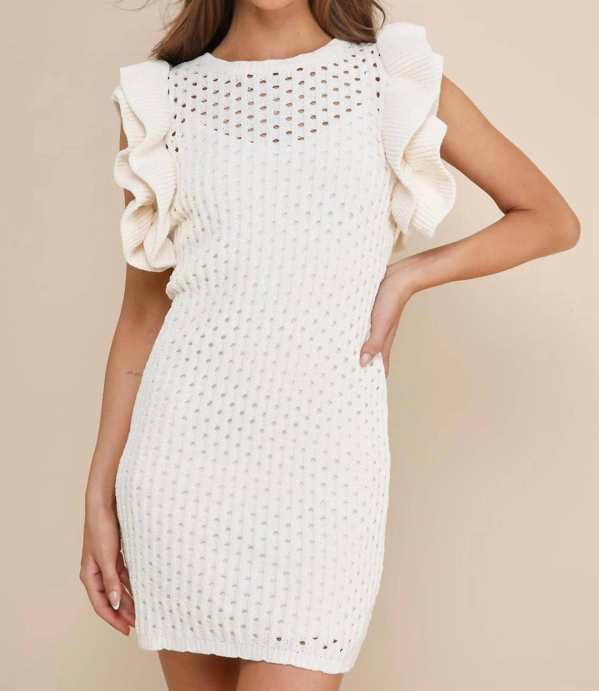 Jacquie The Label - Crochet Ruffle Sleeve Mini Dress