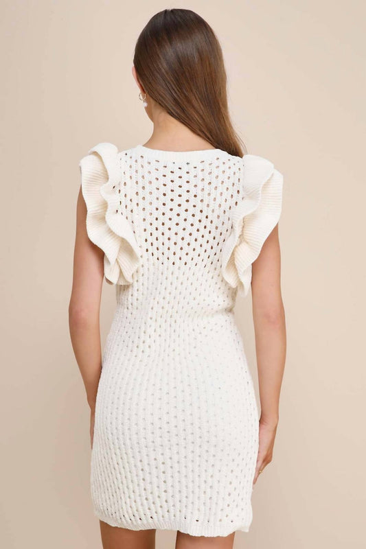 Jacquie The Label - Crochet Ruffle Sleeve Mini Dress - clothing - collection:Graddresses(Auto) - dresses