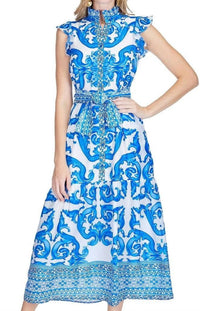 Jade - Button Front Maxi Dress - blue - clothing - dresses
