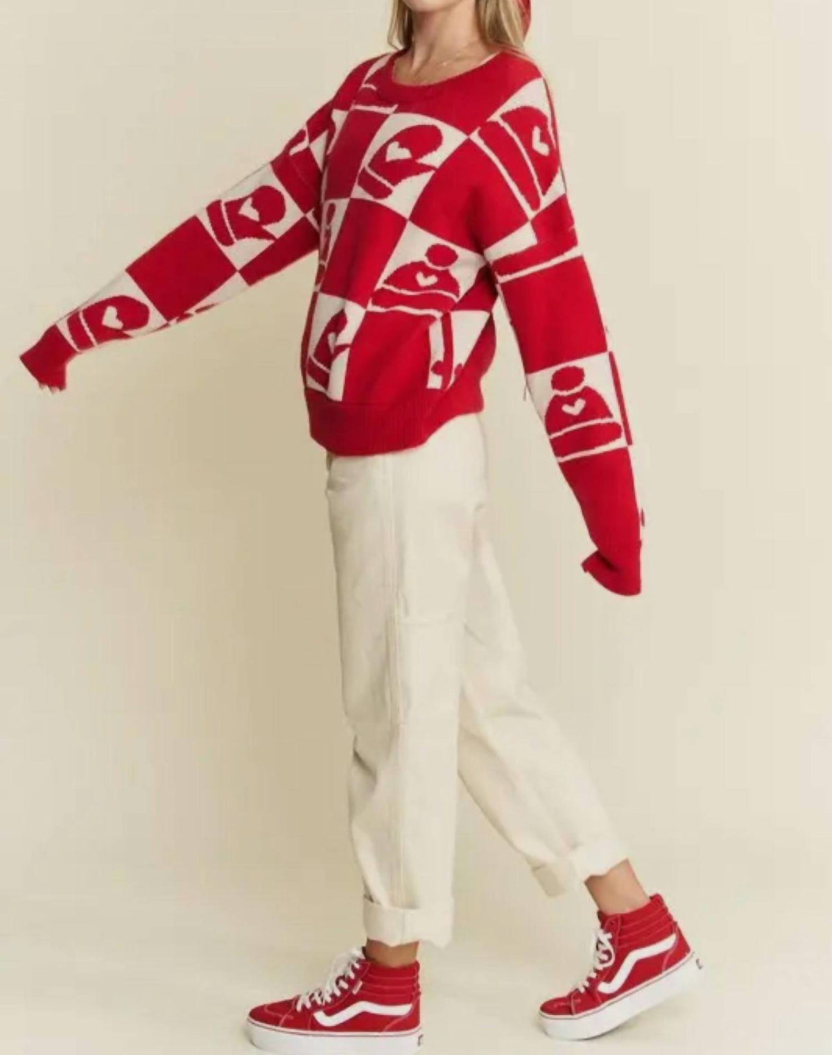 Jade By Jane - Checkered Christmas Mitts & Beanie Sweater
