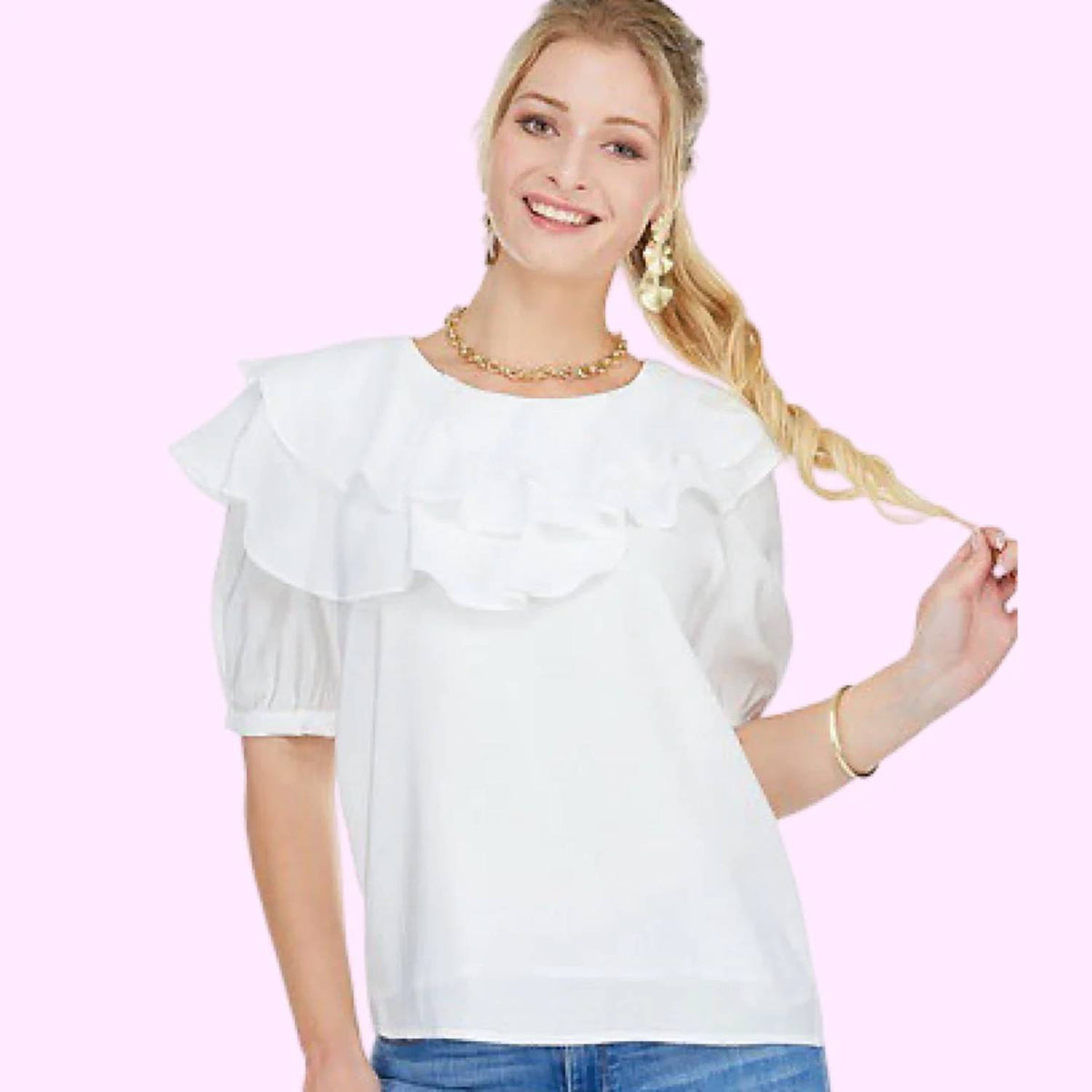 Jade - Casual Flutter Neck Top