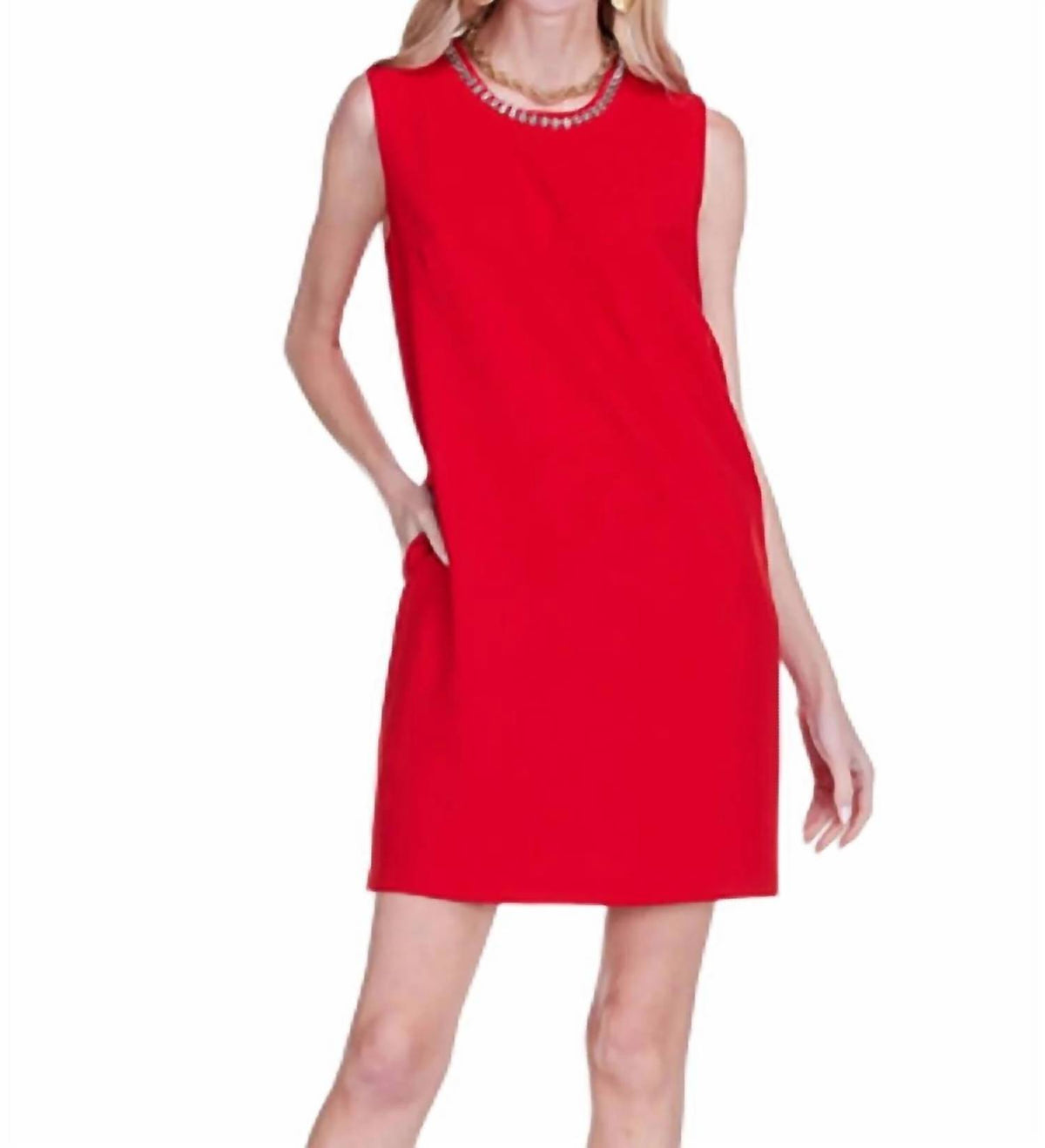 Jade - Embelished Neck Shift Dress