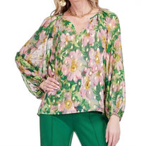 Jade - Metallic Accent Peasant Top