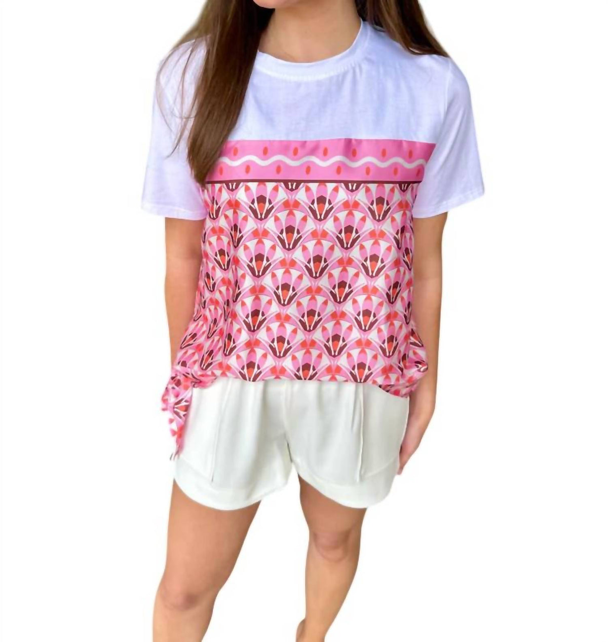 Jade - Print Block Side Tie Tee