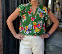 Jade - Toucan Para Ruffles Sleeve Top