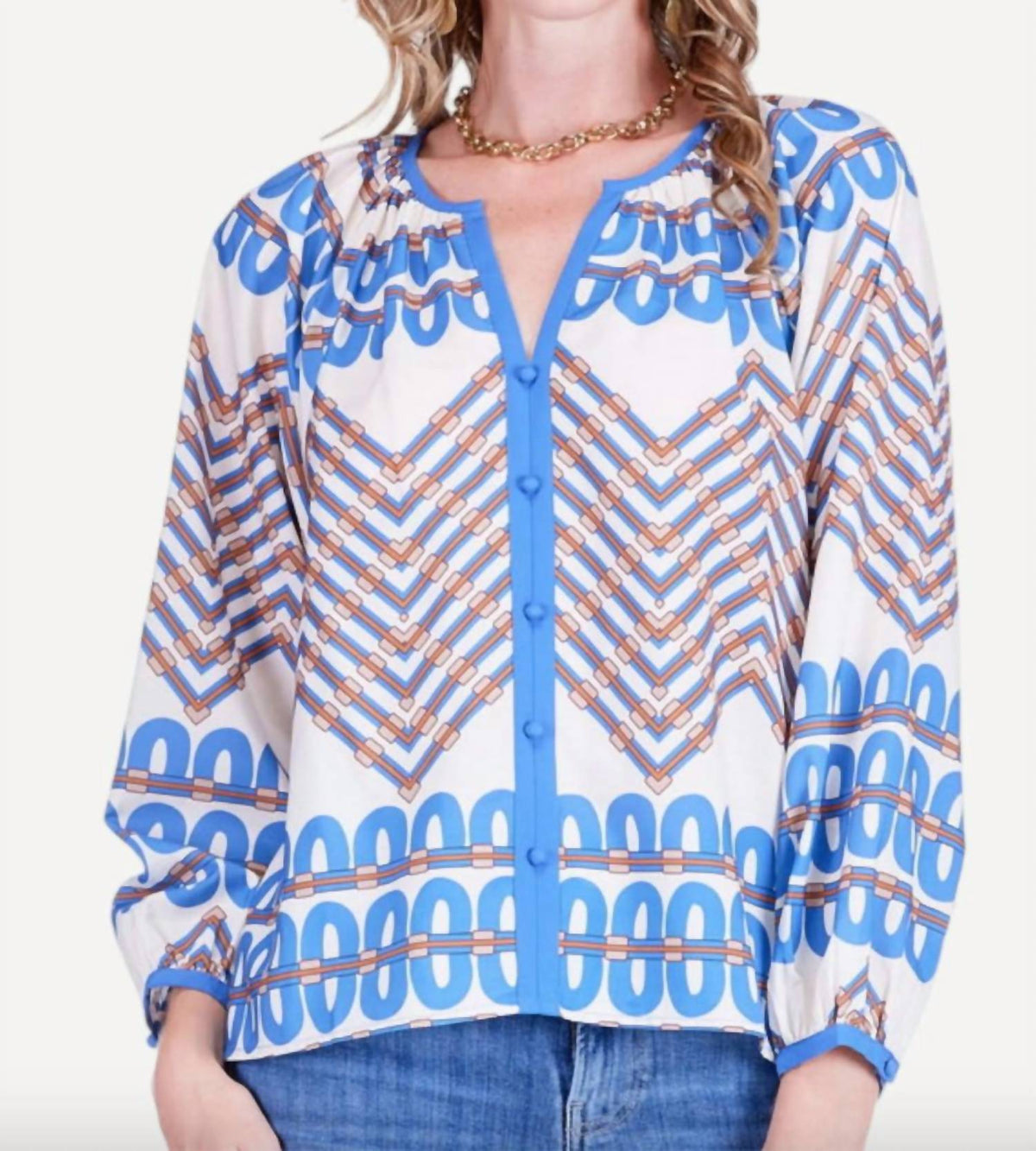 Jade - Trimmed Peasant Top