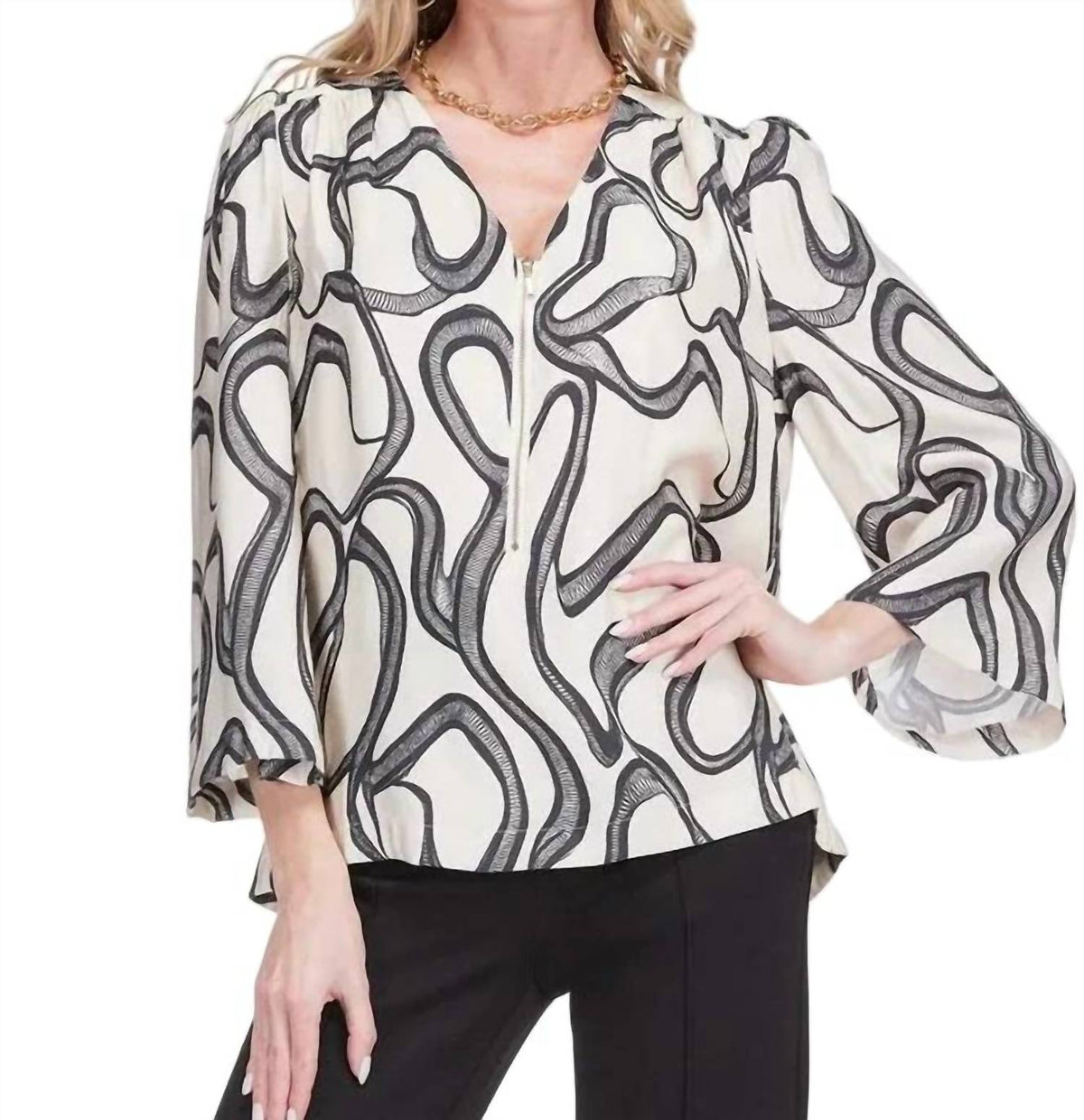 Jade - V-neck Zipper Blouse
