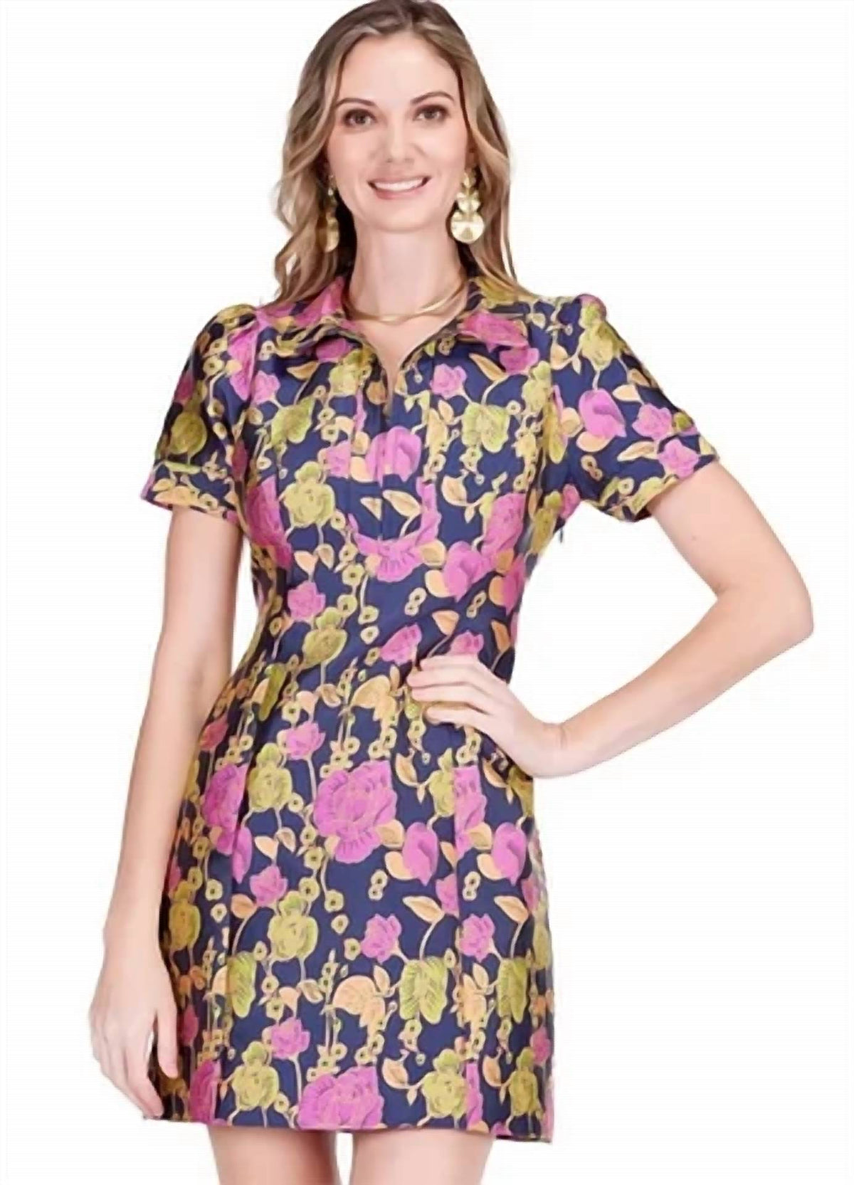 Jade - Vibrant Vines Front Zip Fitted Mini Dress