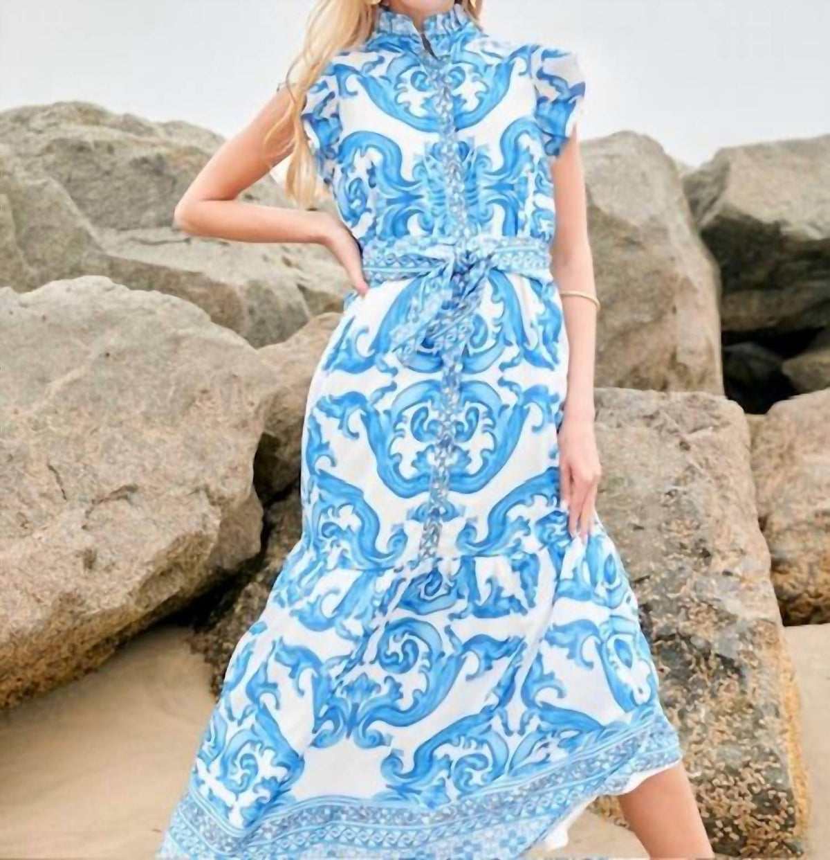 Jade - Wave Button Front Maxi Dress