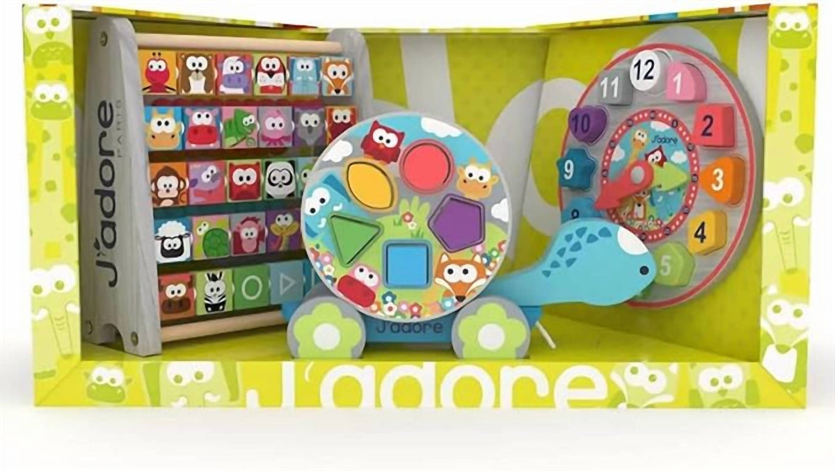 J'Adore - Abacus, Turtle Pull Toy and Clock Set