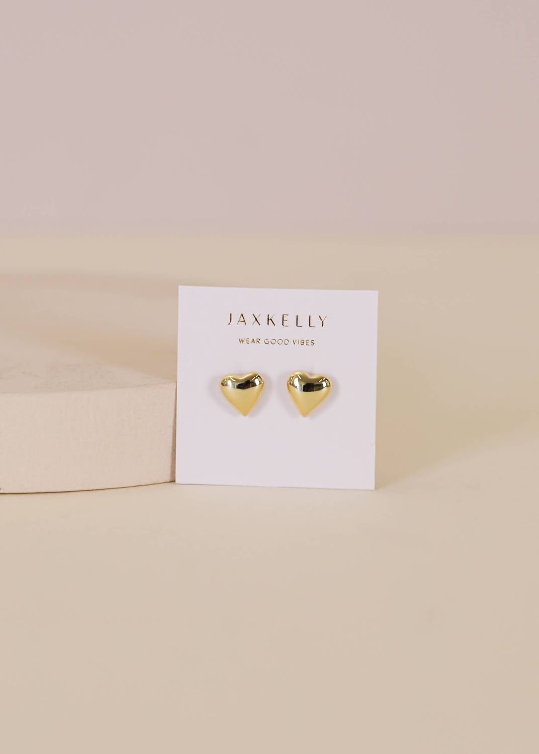 Jaxkelly - Women's Puffed Heart Earrings - earrings - gold - jewelry