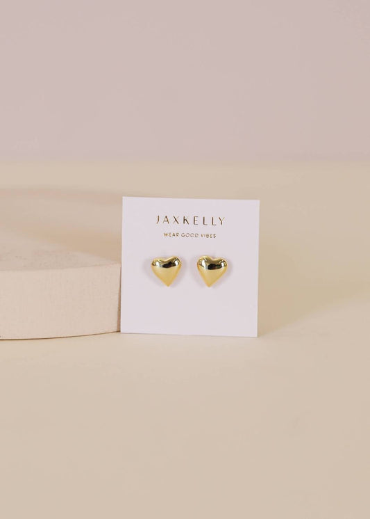 Jaxkelly - Women's Puffed Heart Earrings - earrings - gold - jewelry