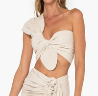 Jbq - Sol Knot-front Linen Cotton Top