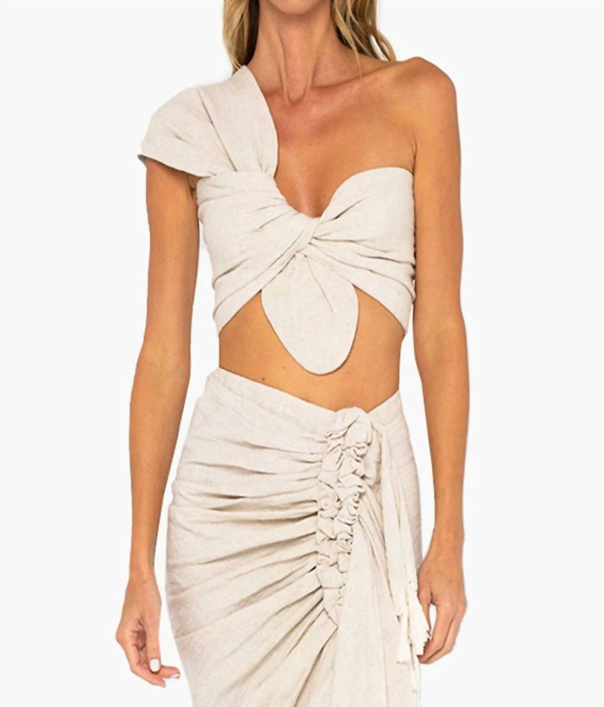 Jbq - Sol Knot-front Linen Cotton Top