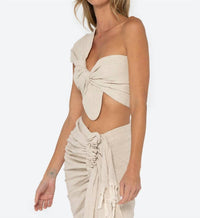 Jbq - Sol Knot-front Linen Cotton Top