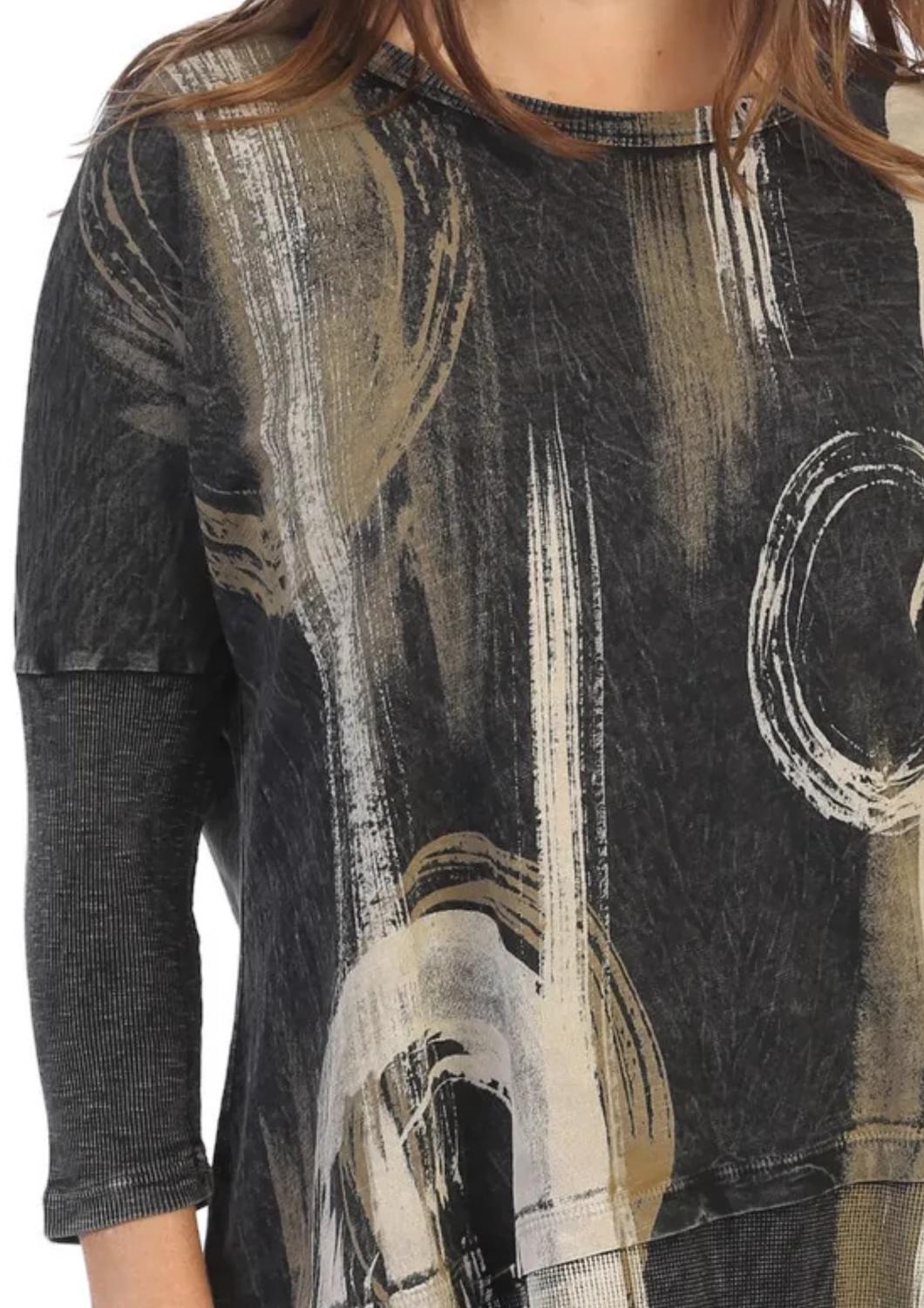 Jess & Jane - Canali Mineral Washed Dolman Sleeve Cotton Tunic - black - clothing - cotton