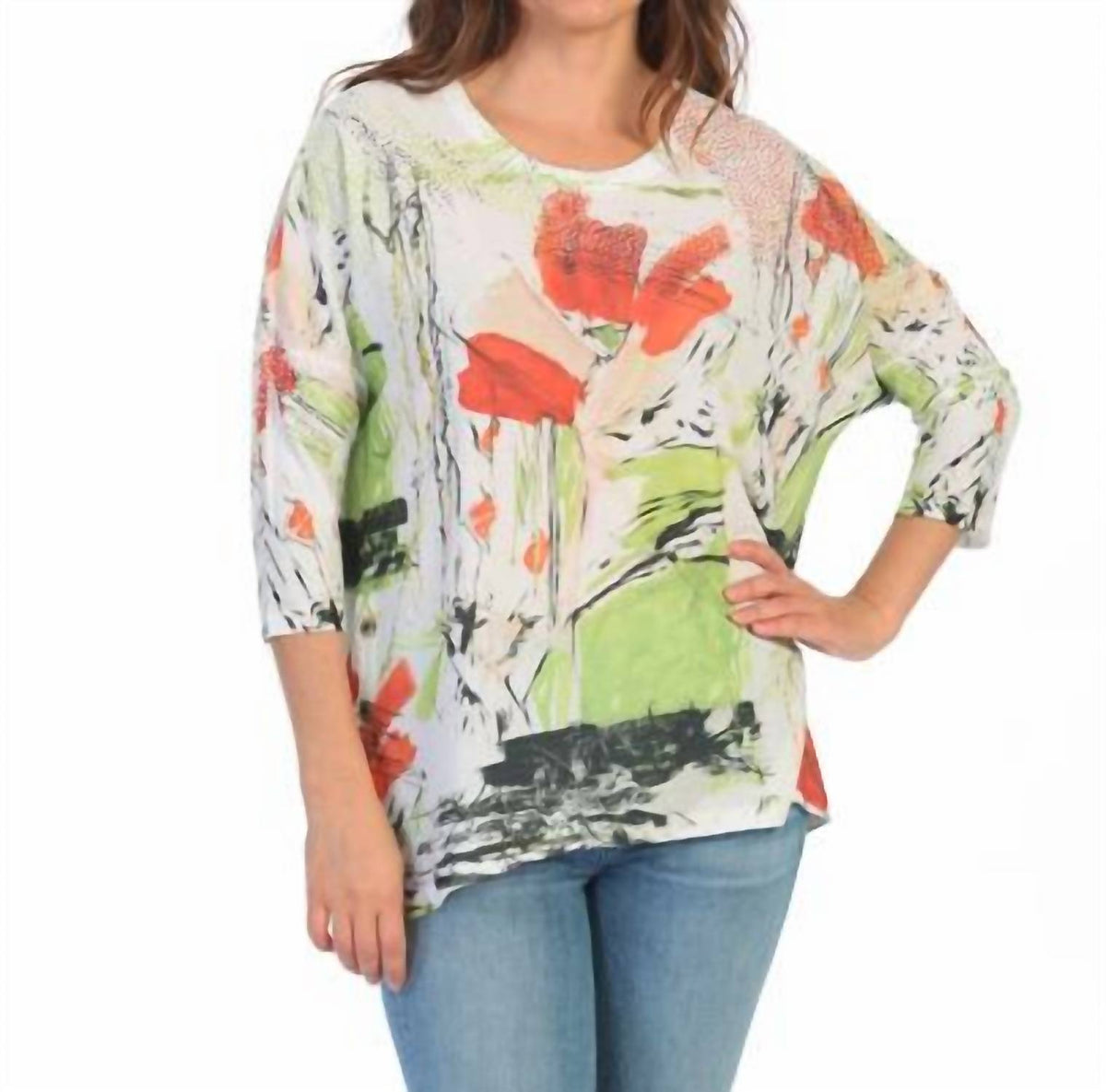 Jess & Jane - Celine Button Accent Side Slit Top
