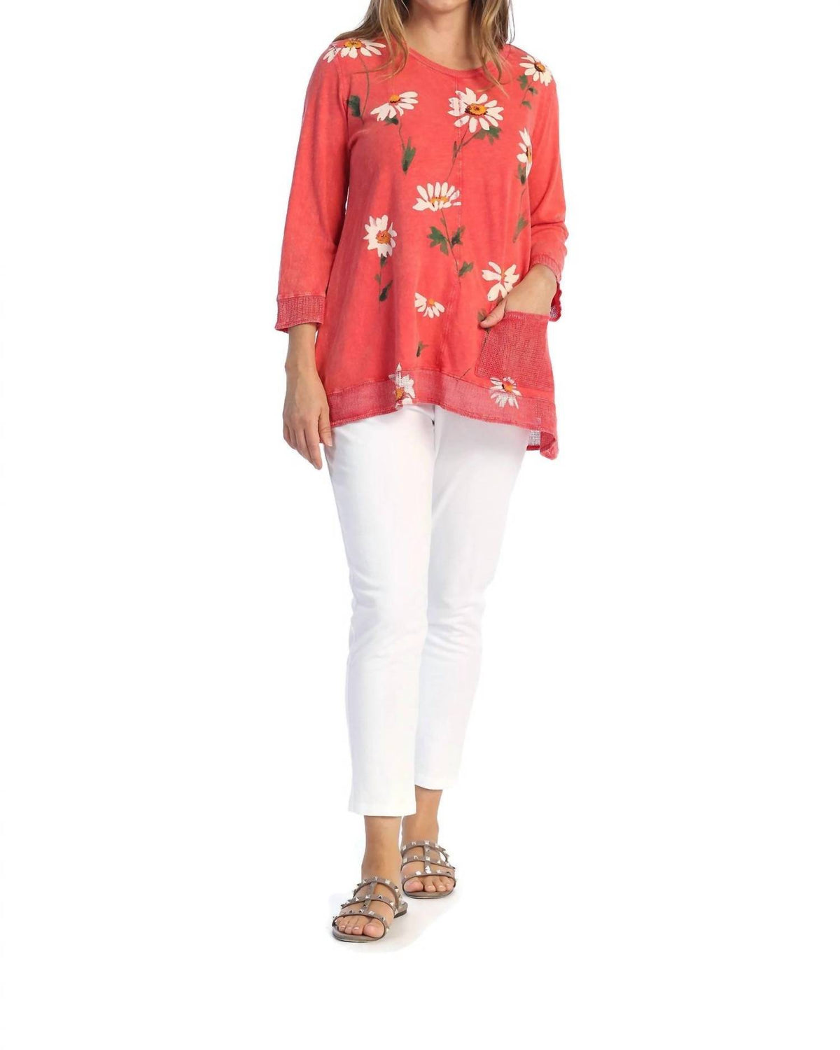 Jess & Jane - Daisy Fun Mineral Washed Mesh Contrast Top