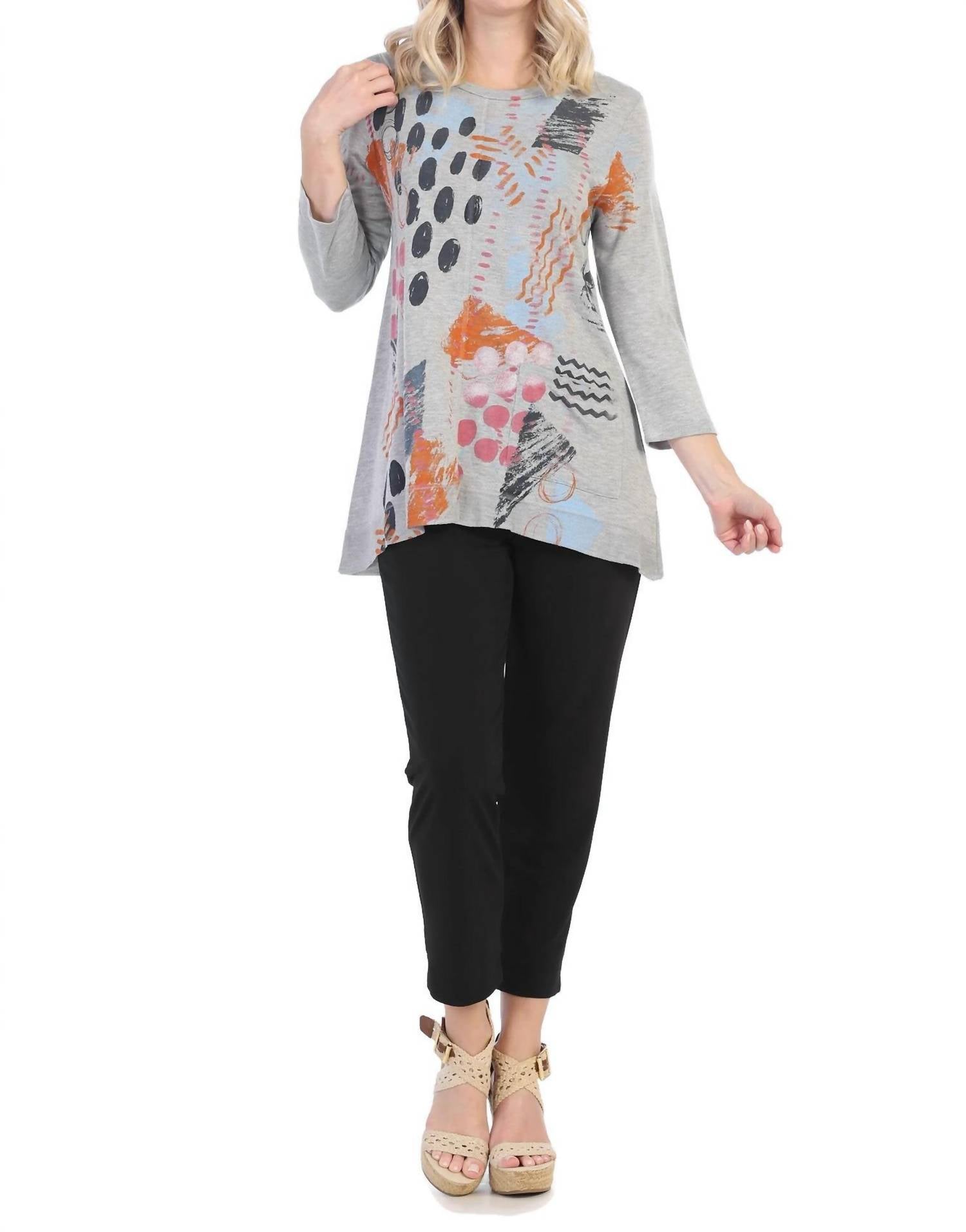 Jess & Jane - Dottie Light Terry Pocket Top - blouses - clothing - grey