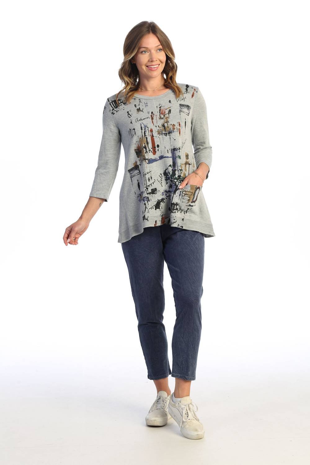 Jess & Jane - Paseo Light Terry Pocket Top - blouses - clothing - grey