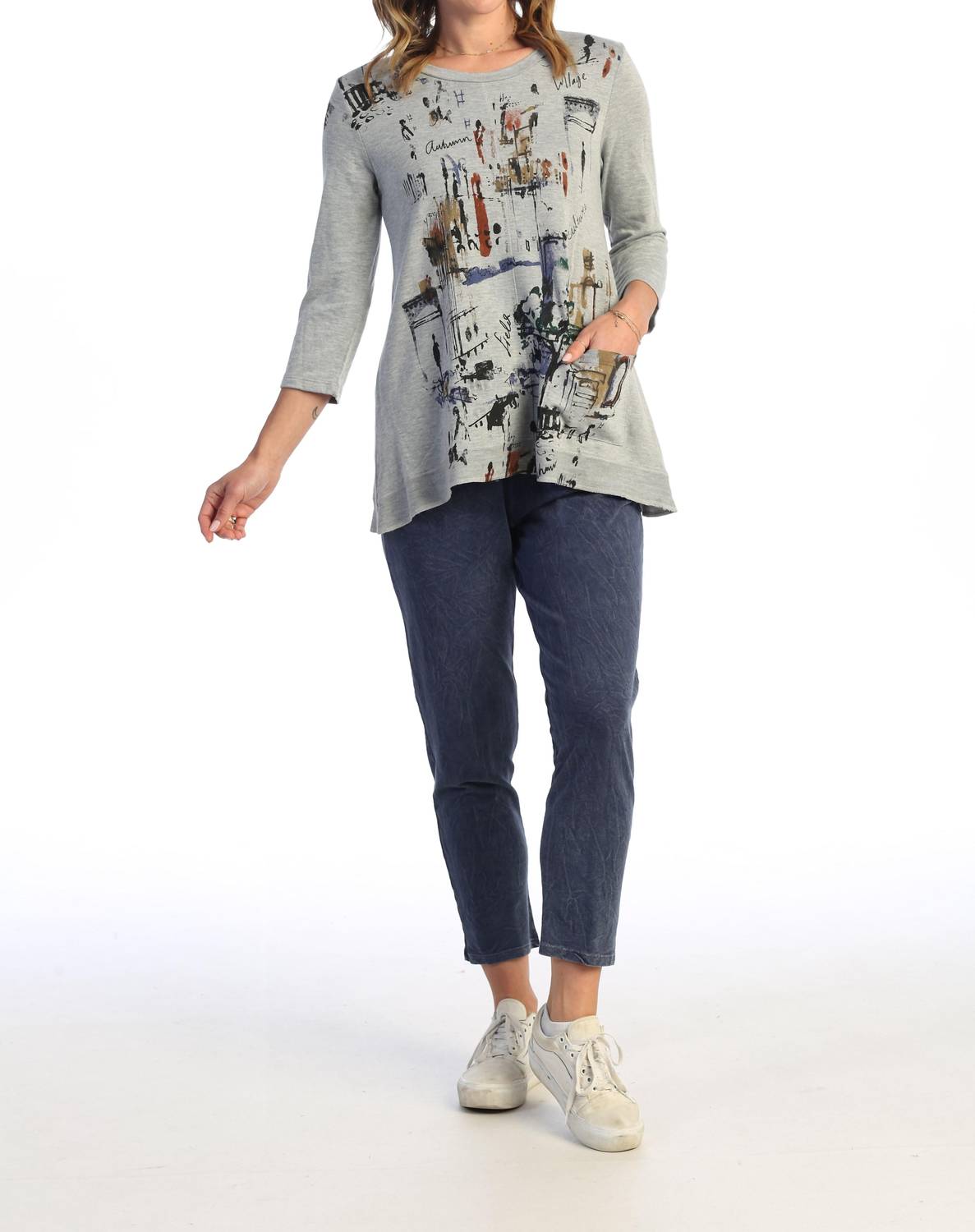 Jess & Jane - Paseo Light Terry Pocket Top - blouses - clothing - grey