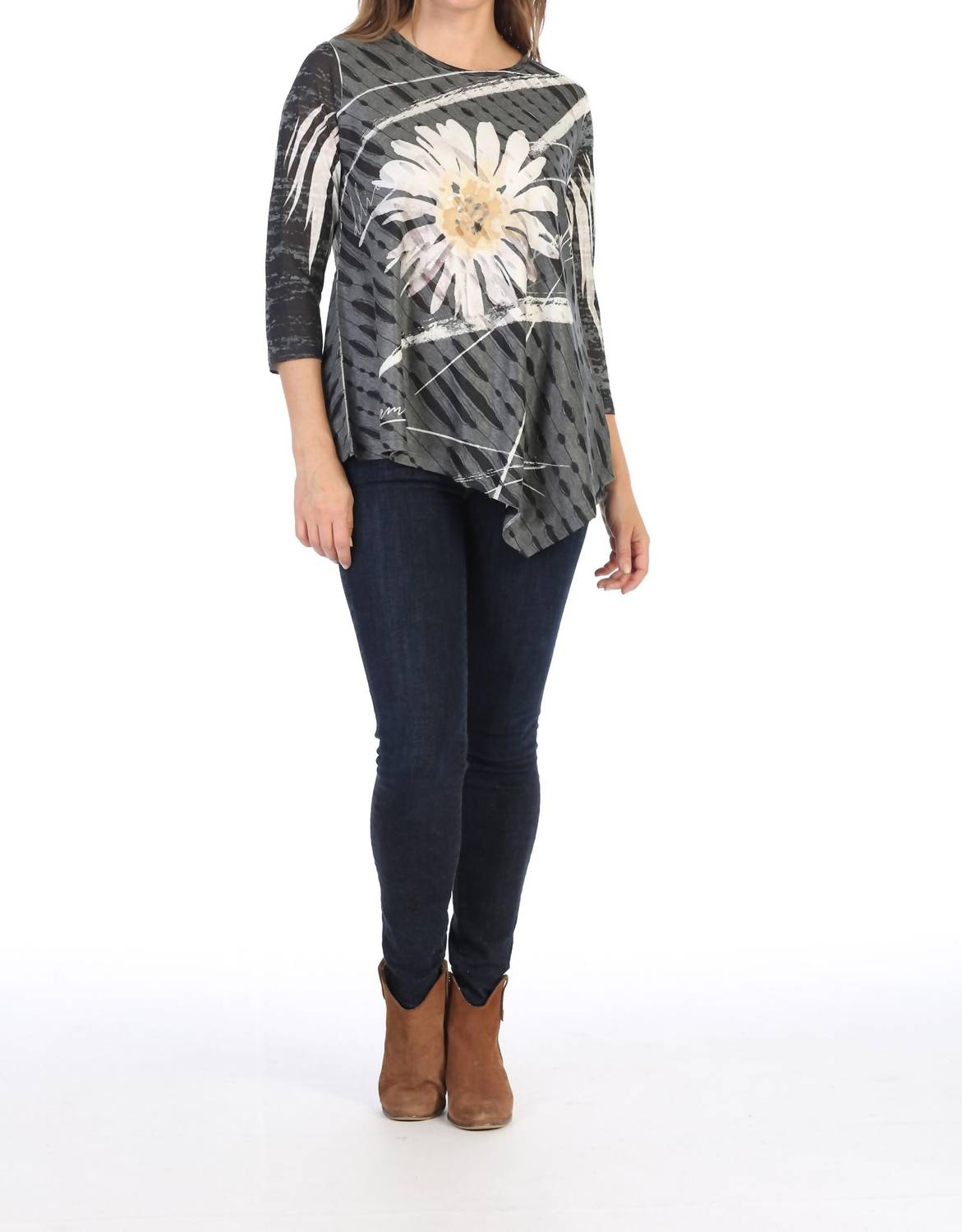 Jess & Jane - Women's Chit Chat Double Knit Asymmetrical Top