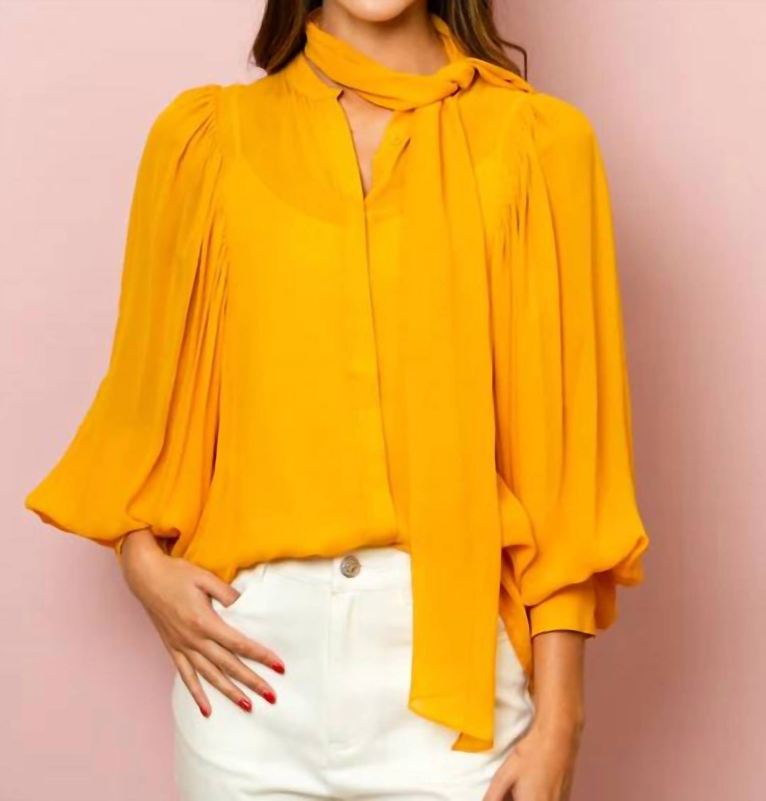 Jessie Liu - Chiffon Button Down Blouse With Optional Tie - blouses - clothing - shirts