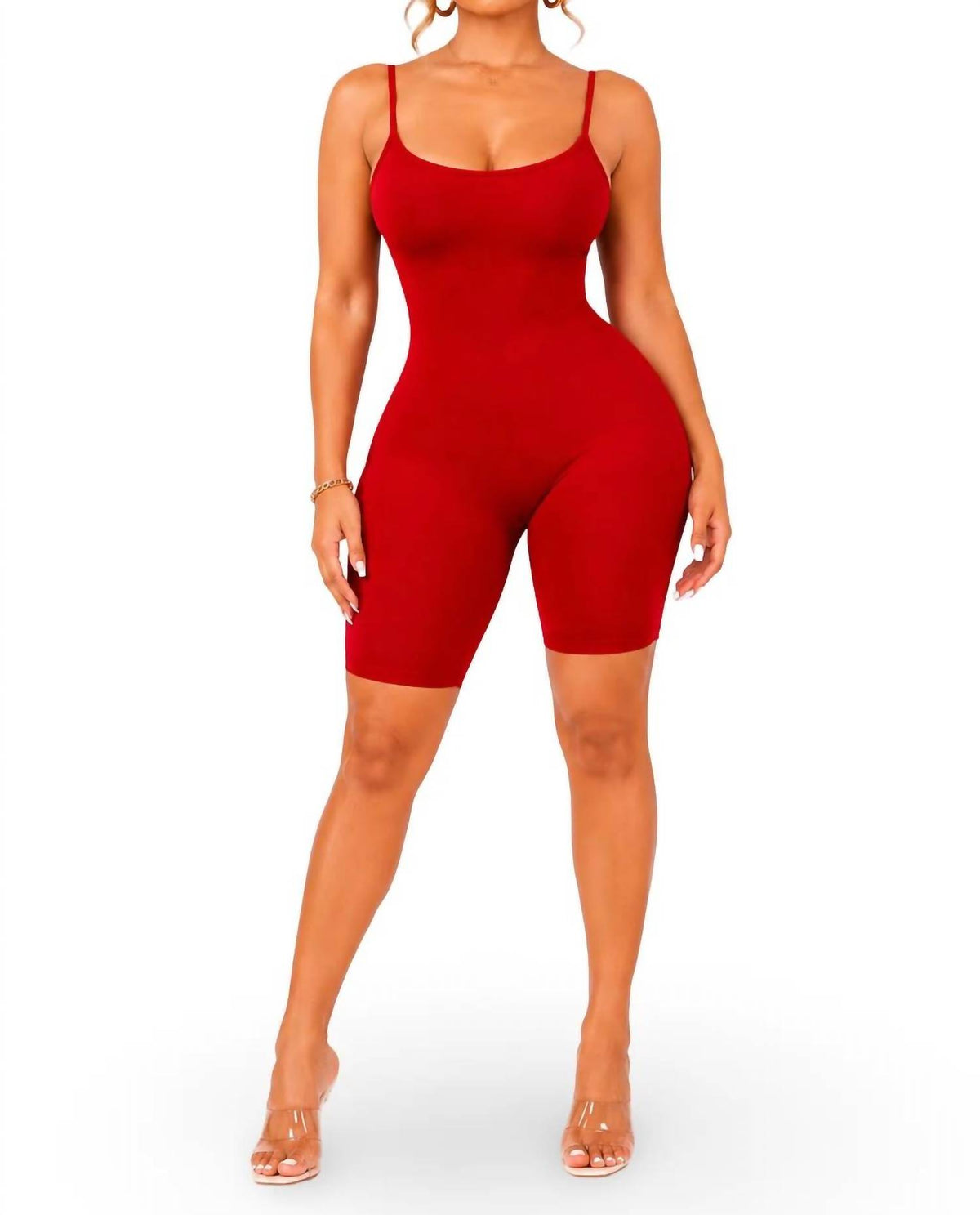 Jnk - Just Because Basic Stretch Bodycon Spaghetti Strap Bermuda Romper