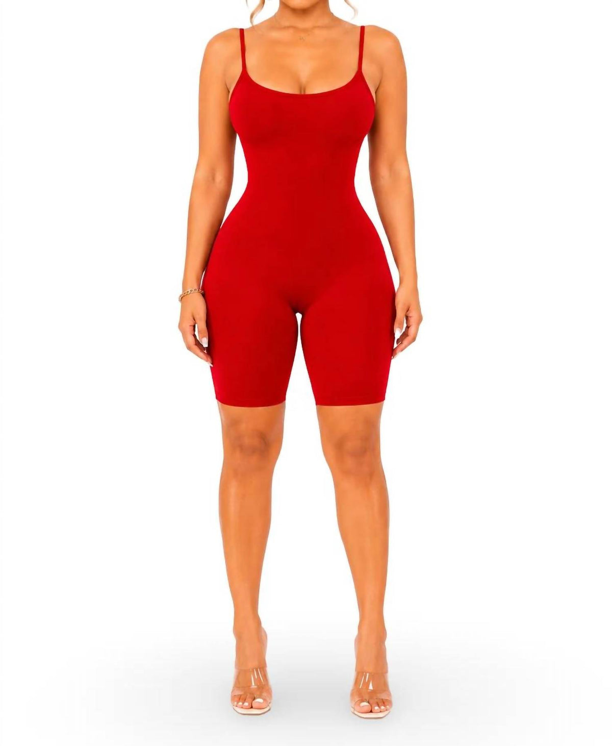 Jnk - Just Because Basic Stretch Bodycon Spaghetti Strap Bermuda Romper