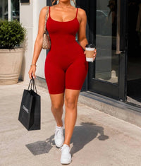 Jnk - Just Because Basic Stretch Bodycon Spaghetti Strap Bermuda Romper