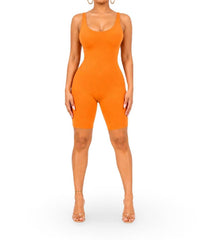 Jnk - Low Key Solid Stretch Tank Body Con Bermuda Romper