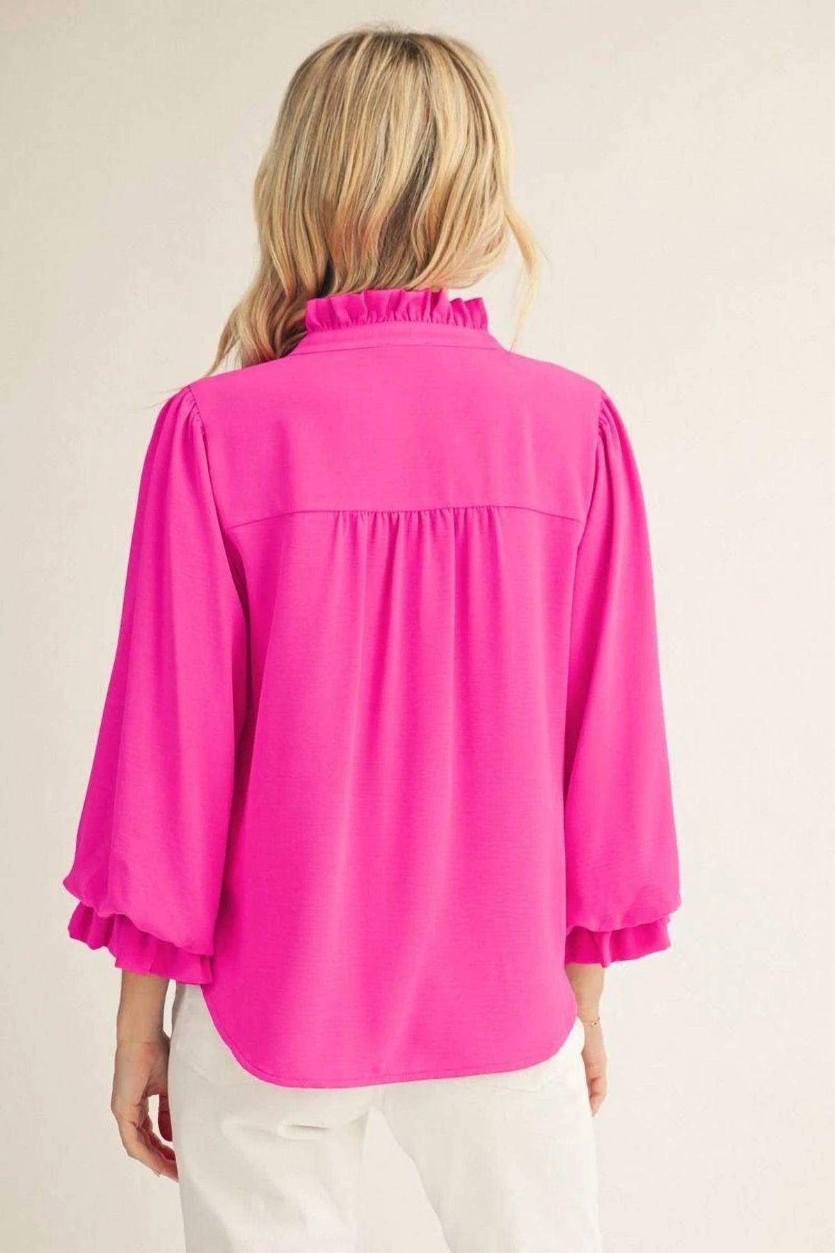 Jodifl - 3/4 Sleeves Front Button Up Solid Top