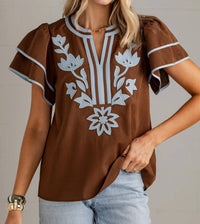 Jodifl - Blue Embroidery Top