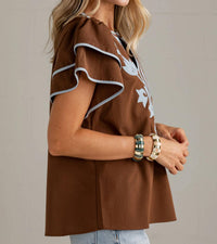 Jodifl - Blue Embroidery Top
