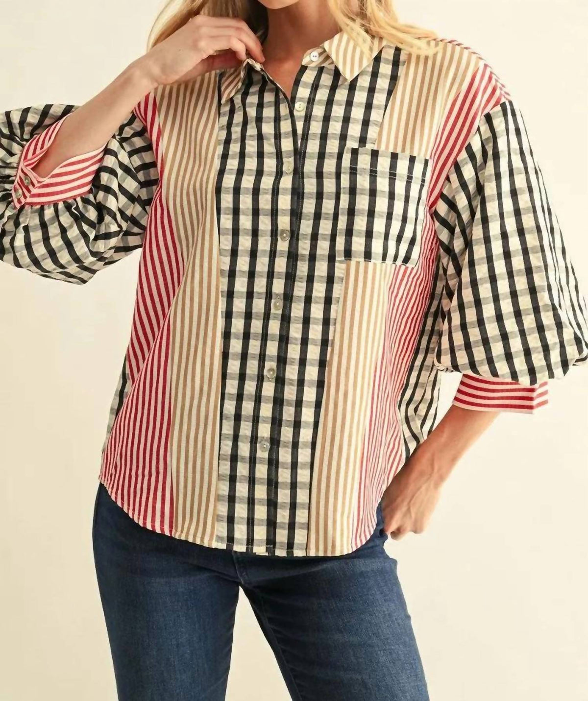 Jodifl - Charming Puff Sleeve Button Down Top