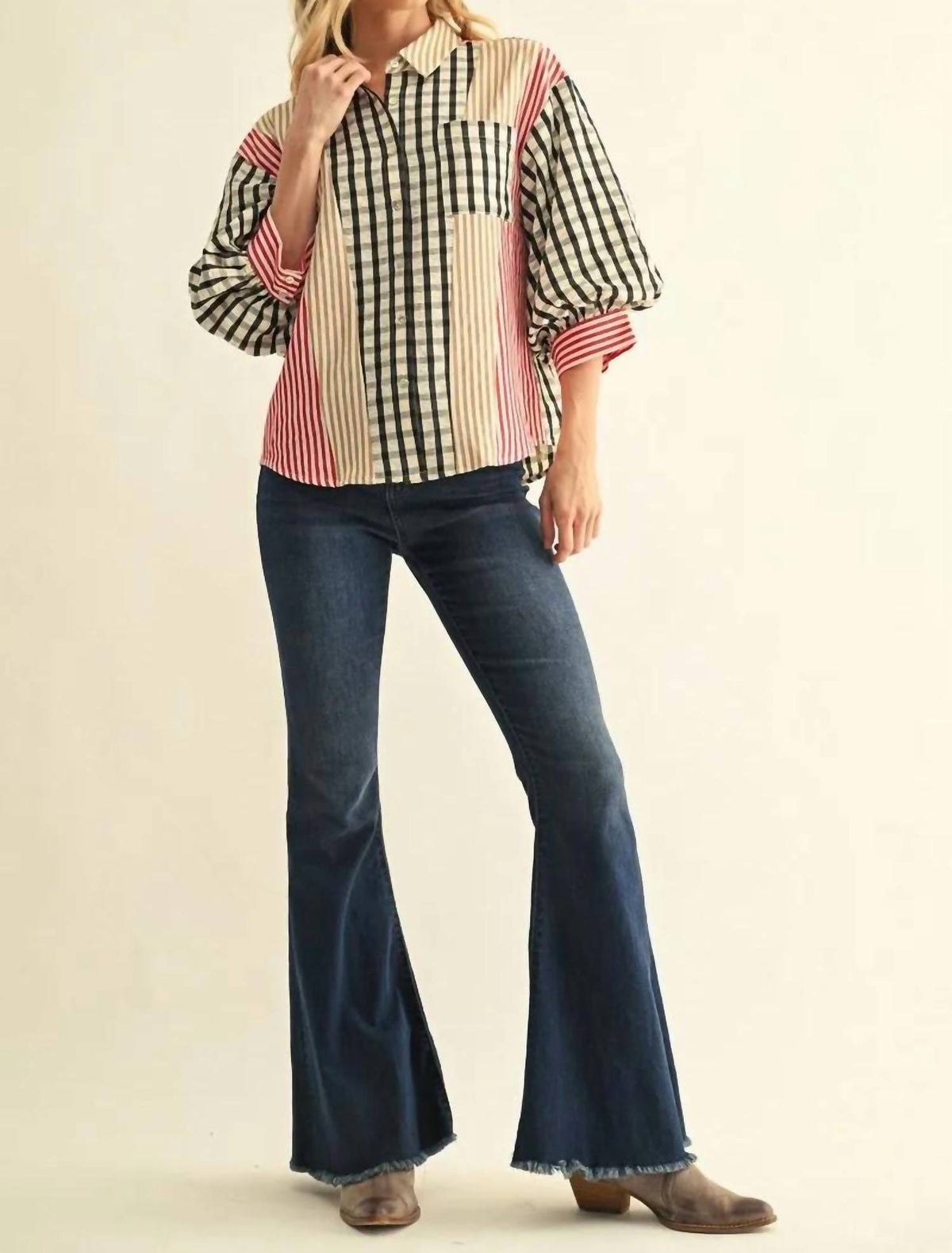 Jodifl - Charming Puff Sleeve Button Down Top
