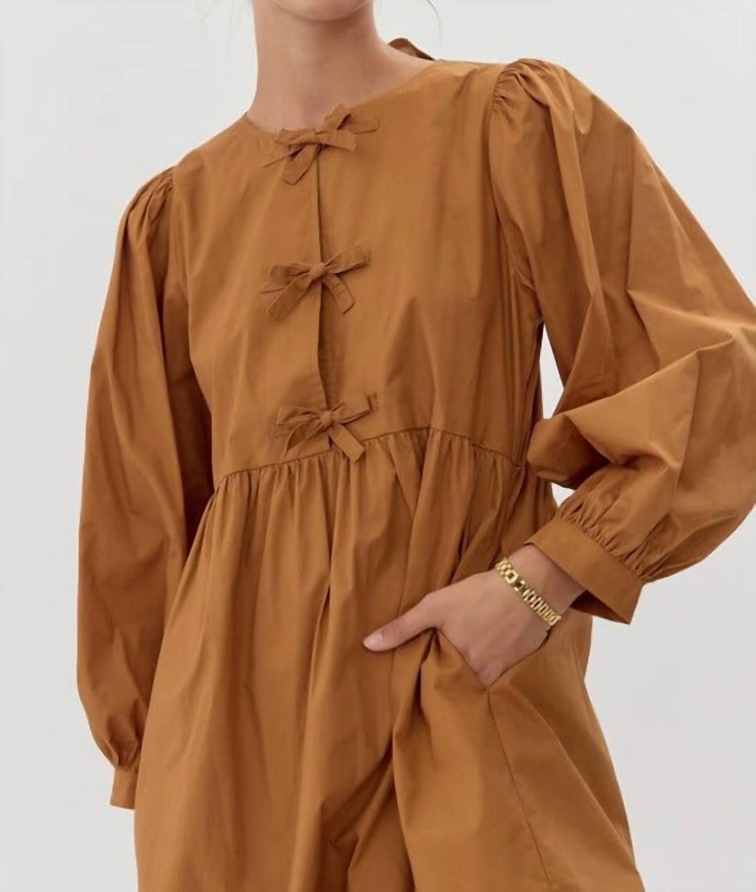Jodifl - Felicity Long Sleeve Dress - brown - clothing - cotton