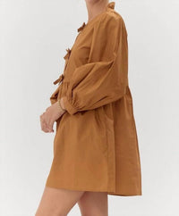 Jodifl - Felicity Long Sleeve Dress - brown - clothing - cotton