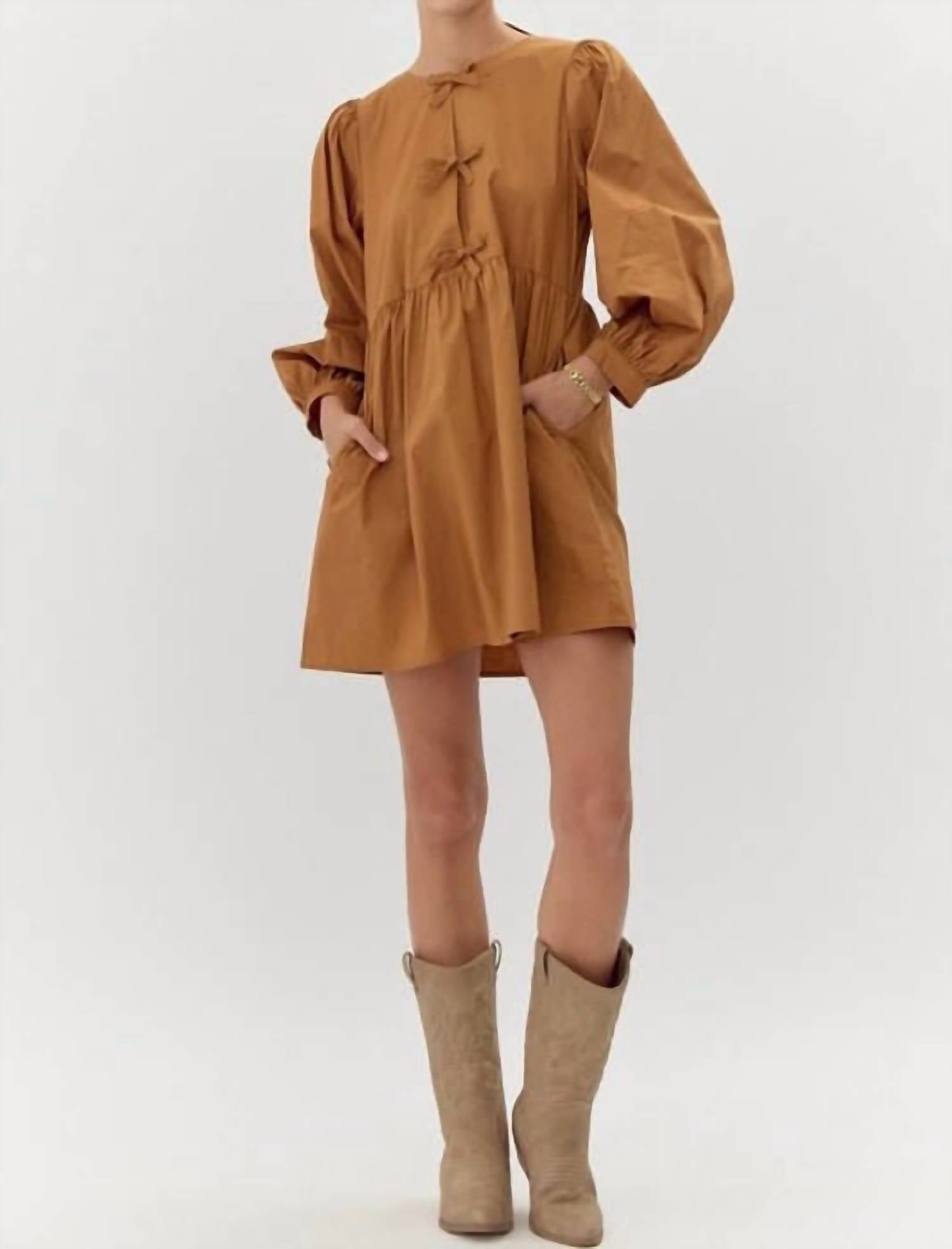 Jodifl - Felicity Long Sleeve Dress - brown - clothing - cotton