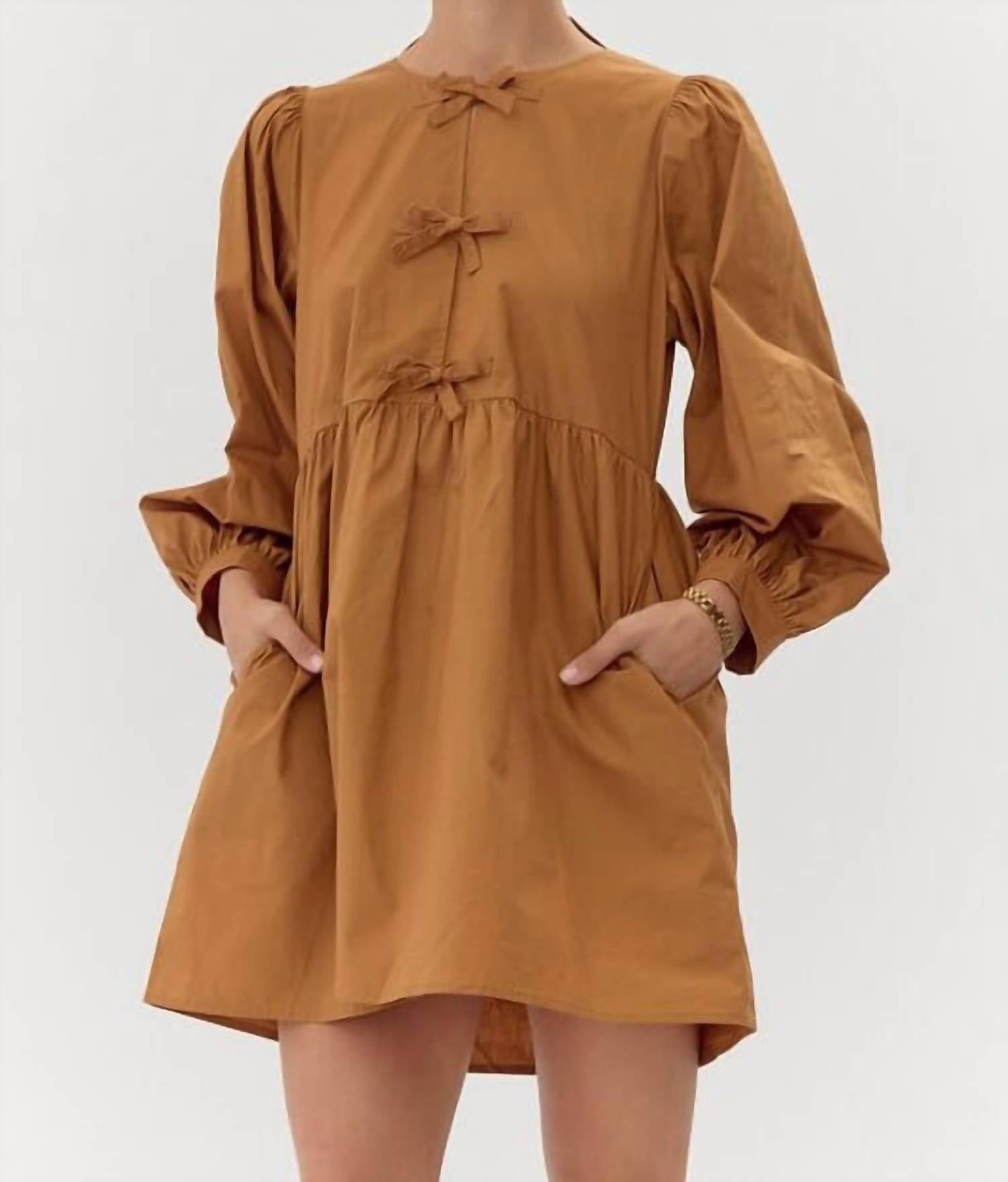 Jodifl - Felicity Long Sleeve Dress - brown - clothing - cotton