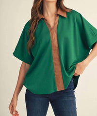 Jodifl - Leather Accent Drop Shoulder Solid Top