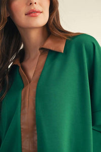 Jodifl - Leather Accent Drop Shoulder Solid Top
