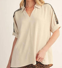 Jodifl - Leopard Drop Shoulder Crinkled Top