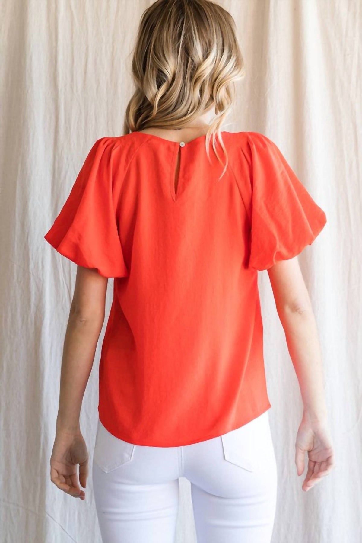 Jodifl - Solid U-neck Short Puffed Sleeved Top