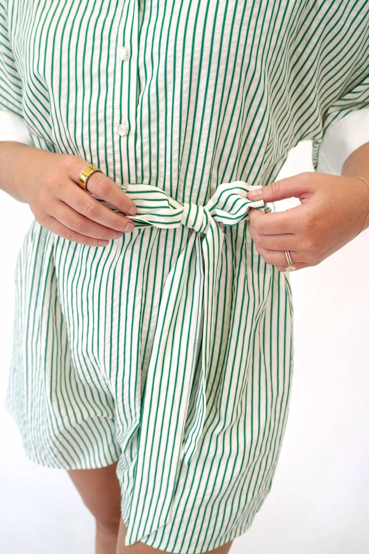 Jodifl - Striped Belted Button-front Romper