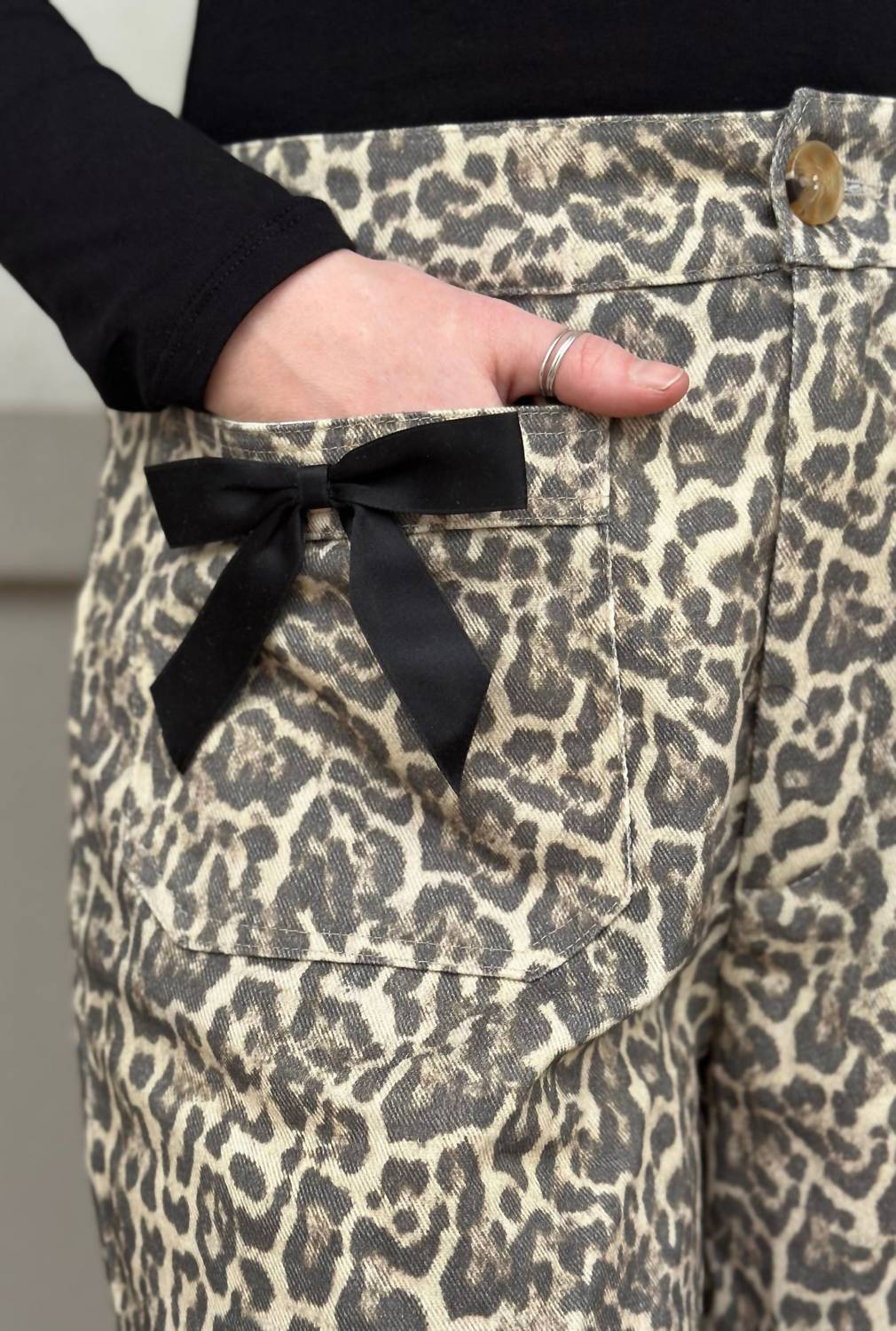 Jodifl - Wild Side Leopard Print Denim Wide Leg Pants - animal - beige - clothing